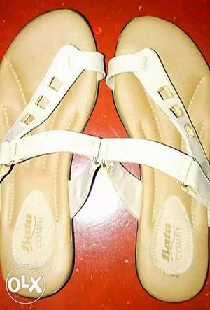 Pair Of White-and-brown Leather Sandals