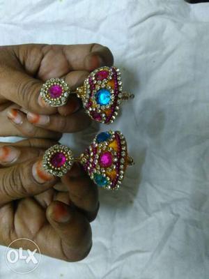 Pair Of Women's Multicolored Jhumkas