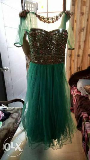 Party or Sagan gown with mirror work and net