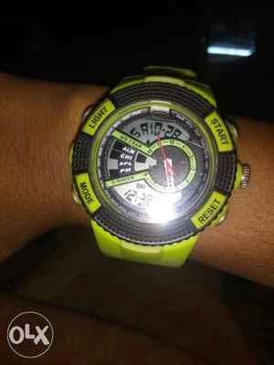 Round Green Digital Watch With Green Strap
