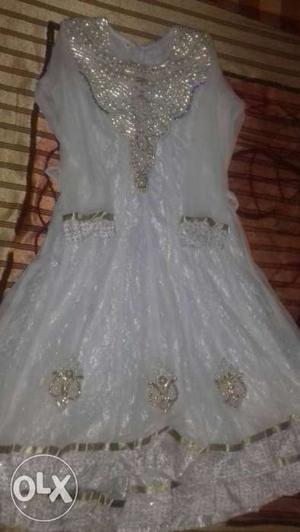 White Laced Sleeveles Anarkali Traditional Dress