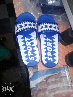 White-and-blue Sport Slide Sandals