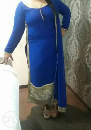 Women's Blue And Gray Sari Traditional Dress