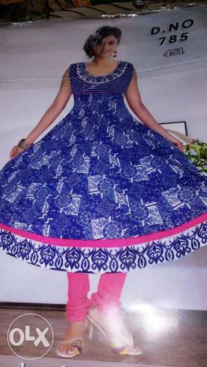 Women's Blue And Pink Floral Traditional Dress