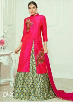 Women's Pink And Green Floral Gown