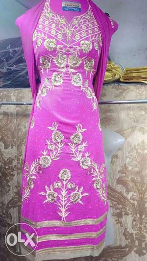 Women's Purple And Gold Print Traditional Dress