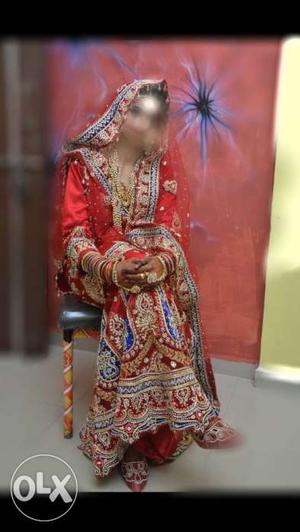 Women's Red And Gold heavy work wedding lehanga only once