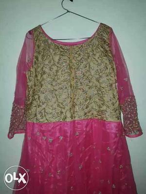 Women's gold And Pink Long-sleeved Dress xxl
