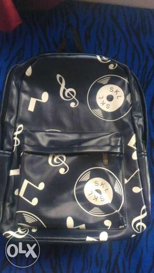 Black And Beige G-clef Print Leather Backpack