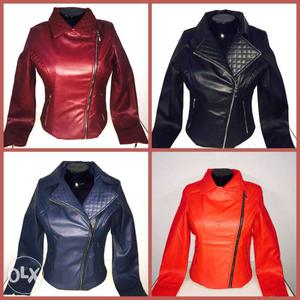Black, Red, Blue And Orange Full-zip Leather Jackets 4-photo