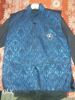 Blue And Black Damask Print Vest