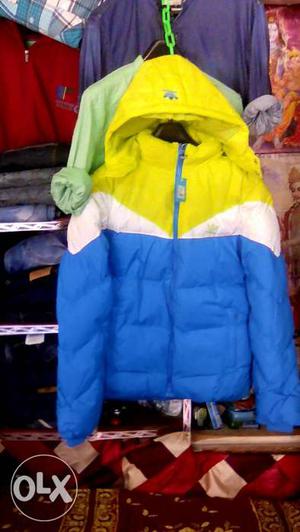 Blue, White, And Yellow Zip-up Bobble Jacket