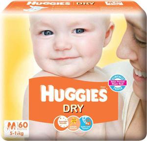 Brand New Huggies Dry diapers M size (60 pcs) Mrp-750 RS