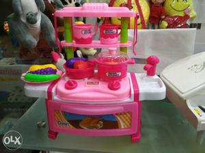 Children's Pink And White Plastic Kitchen Playset