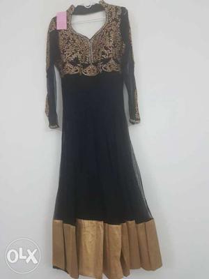 Deginer beautiful black and gold Anarkali dress set with tag