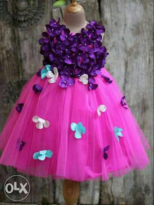 Girl's Purple And Pink Floral Tutu Dress