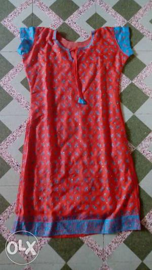 Girl's Red And Blue Mid Dress