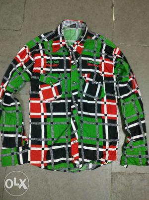 Green Black And Red Dress Shirt