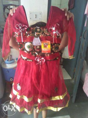 Kid's Red And Gold frock