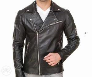 Men's Black Leather Zip-up Biker's Jacket
