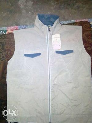 Men's Brown And Blue Zip-up Vest