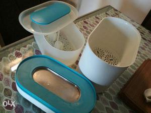 Oval White And Blue Plastic Containers