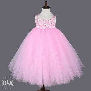 Pink And White Floral Tulle Dress
