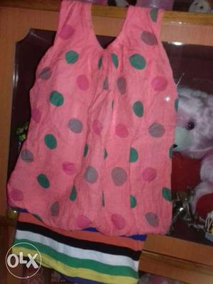 Pink, Green, And Gray Polka-doted Sleeveless Shirt