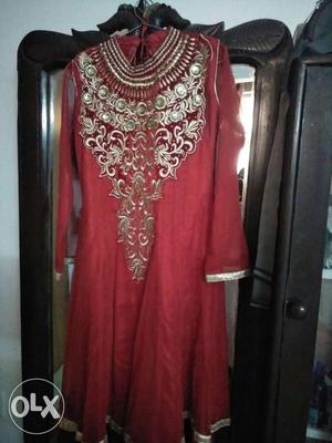 Ready-made golden and red anaarkali suit