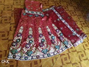 Red And White Floral Gagra Choli Traditional Dress
