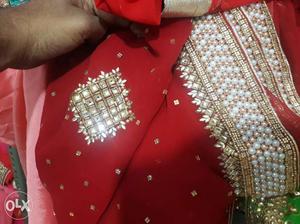 Red, Gold, And White Beaded Yazma