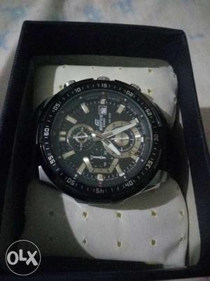 Round Black Edifice Chronograph Watch With Black Strap In