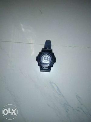 Round Black Sport Watch With Black Strap