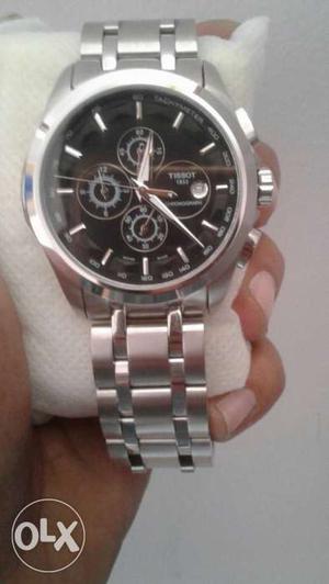 Round Silver Chronograph Tissot Watch With Link Bracelet