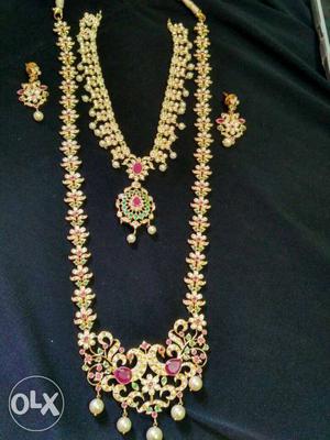 Ruby Embellished Gold-chain Link Necklace Set