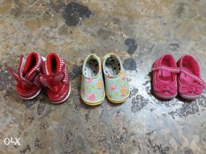 Three Pairs Of 6 month Toddler's Shoes