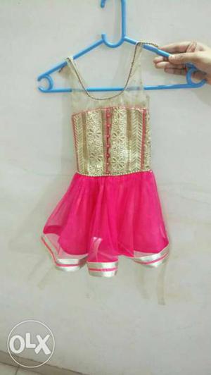 Toddler Girl's Gold And Pink Sleeveless Dress