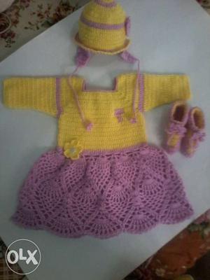 Toddler's Pink And Yellow Knitted Dress