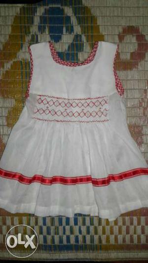 Toddler's White And Red Scoop-neck Sleeveless Dress