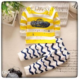 Toddler's White And Yellow Striped Sweatshirt And White And