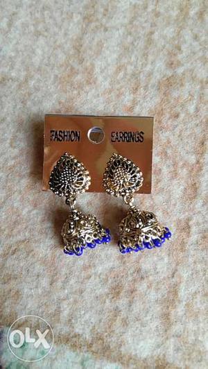 Traditional jhumki earings with blue beads
