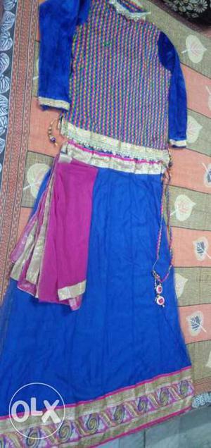 Very beautiful blue & pink lehenga chauli with
