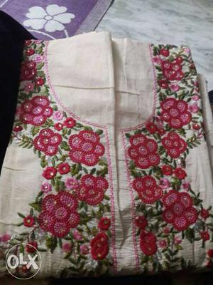 White, Green, And Pink Floral Traditional Dress