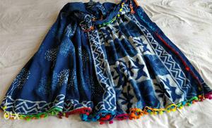 Women's Blue And White Midi Skirt
