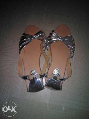 Women's Pair Of Brown-and-grey Leather Sandals