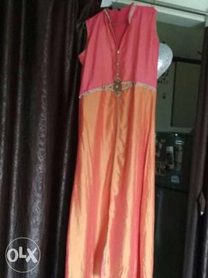 Women's Pink And Orange Sleeveless Dress
