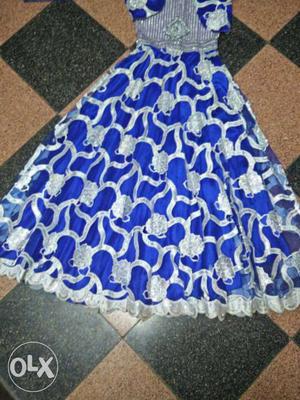 Women's Silver And Blue Floral Gown