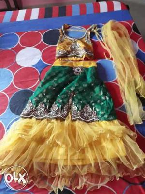 Women's White And Green Floral Traditional Dress