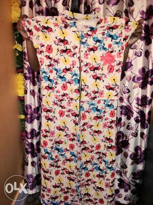 Women's White,yellow,red,blue Flowers Printed Dress