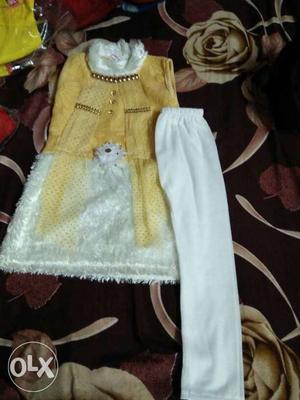 Yellow And White Sleeveless Dress